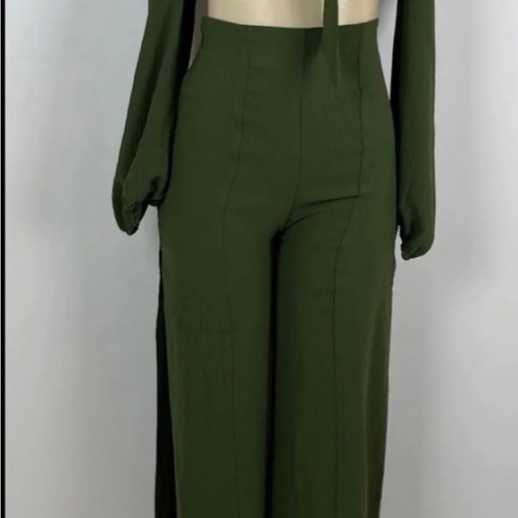 COPY - Two Piece High Slit Pants and Long Sleeve Off Shoulder Tie Front Crop T… - Picture 11 of 14